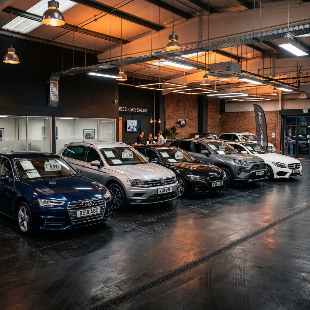 Clean second-hand cars in showroom